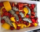 Feta, pine nut, roasted veg and bulgur wheat tray bake! (+ bonus sausages!) recipe step 2 photo