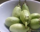 A picture of step 1 of Brinjal Curry in white gravy.