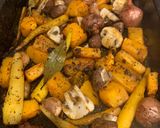 A picture of step 4 of Smokey lentils with roasted veg.