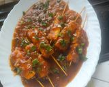 A picture of step 7 of Paneer satay stick restaurant style.