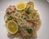 A picture of step 11 of Sunshine Pasta - w lemon and Cajun Cream Sauce.