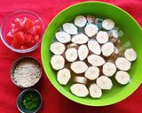 A picture of step 1 of Sweet Potato and Raw Banana Subji.
