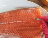 Foto del passaggio 1 della ricetta Trancio di Salmone con lardo di colonnata su letto di zucca