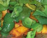 A picture of step 3 of Capsicum Potato dry sabzi.