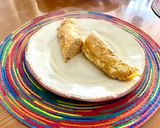 A picture of step 4 of Tamagoyaki or Japanese Omelette.