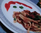 A picture of step 7 of Pasta Bolognese with homemade pasta.