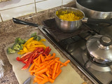 Salteado colorido con arroz con curry🥦🥕🫑 💛