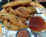 A picture of step 4 of Mirchi Bhajiya (Stuffed Chili Fritters).