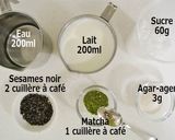 Une image de l'étape 1 de Kanten du lait, Matcha et sésames.