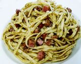 Foto del paso 5 de la receta Espaguettis con jamón al pesto