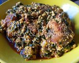 A picture of step 5 of Egusu soup with ugu.