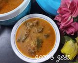 A picture of step 7 of Hyderabadi Gosht Bhindi ki Besan Kadhi.