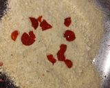 A picture of step 1 of Kaju ki burfi (cherries 🍒 and rose flavour) and laddoo (pan flavour).