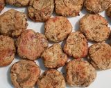 A picture of step 3 of Aubergine balls aka Melitzanokeftedes in the oven.