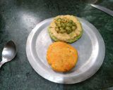 A picture of step 4 of Tri colour aloo tikki with white matar.