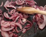 A picture of step 1 of Fluffy's sausage rolls with caramelised red onion.