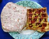 รูปขั้นตอนการทำที่ 3 ของ แซนวิชคีโต (ใช้ Chaffles แทนขนมปัง)