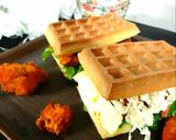A picture of step 2 of Waffles chicken sandwich.