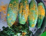 A picture of step 2 of Bharwa karela (stuffed bitterguord).