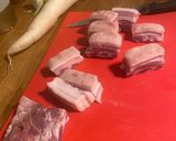 A picture of step 1 of Japanese style braised pork belly in the Instant Pot.
