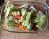 A picture of step 1 of Pork with cider and veg.