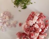 A picture of step 1 of Rosemary and pancetta risotto.