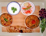 A picture of step 3 of Alo matar ki bhujiya and masalaydar chicken.
