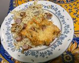 Une image de l'étape 15 de Gratin de langues d'oiseaux aux saucisses, champignons et emmental.
