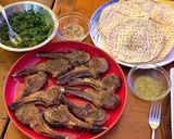 A picture of step 10 of Crispy lamb chops and a Cypriot salsa verde.