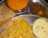 A picture of step 5 of Aamras and double layered Rotli.
