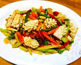 鵝油蘆筍彩椒炒軟絲（創意料理）的食譜步驟3照片