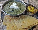 A picture of step 5 of Sarson ka saag with butter & makai ki roti.