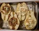 A picture of step 5 of Baked Pears with Gorgonzola and Walnuts (or Goat Cheese and Pine Nuts).