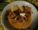 Foto langkah ke 9 dari resep Lontong kuah nasi merah with terong merah, toge dan bakso sapi.