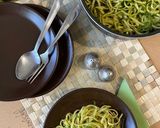 A picture of step 3 of "Fake pesto" with any kind of pasta.