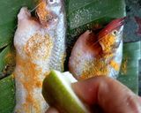 A picture of step 2 of Gondhoraj Pabda Paturi/ Kafir lime fish paturi.
