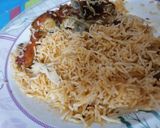 A picture of step 4 of Tarka pulao with leftover grilled chicken.