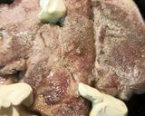 A picture of step 1 of Seared Pork in a cast iron skillet/ The belly buster.