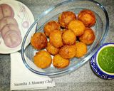 A picture of step 5 of Corn fritters in appe pan.