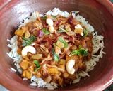 A picture of step 14 of Chana Masala Biryani.