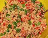 A picture of step 5 of Tuscan Panzanella.