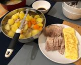 A picture of step 9 of Dinner: Boiled Pork. Fried Eggs. Carrot, Potato, and Ground Pork Soup.