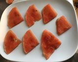 Une image de l'étape 4 de Mille feuilles pastèque /melon jaune au jambon cru et brousse corse.