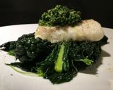 A picture of step 5 of Roasted cod with cavolo nero and salsa verde.