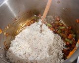 A picture of step 3 of Basmati rice with lamb neck broth and fridge vegetables.