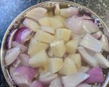 A picture of step 1 of Kathyawadi Dungri Bateta Nu Shaak (Potato Onion Curry) !!.