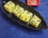 A picture of step 4 of Khaman dhokla.