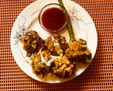 A picture of step 4 of Veg pakoda oil free vegetarian dish 0 oil onion potatoes cabbage,healthy pakoda for diet,snacks.