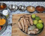 A picture of step 1 of Raw turmeric ginger pickle.
