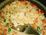 Vegetable stir fried rice with sausages